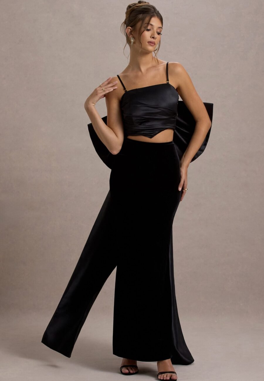 Alize | Black Velvet Split Maxi Skirt