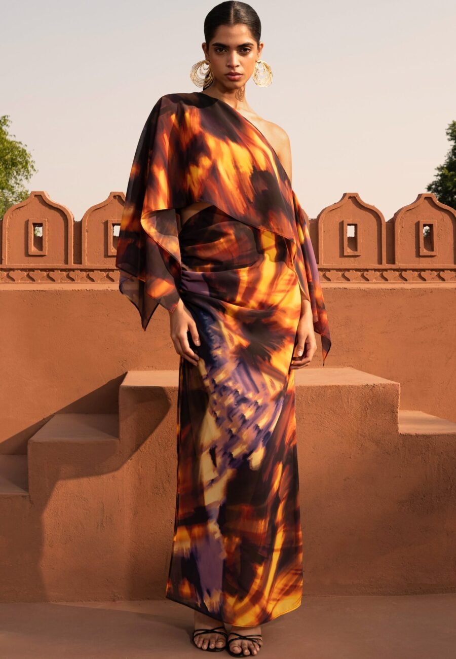 Nadine | Smoke Print Asymmetric Maxi Skirt With Split