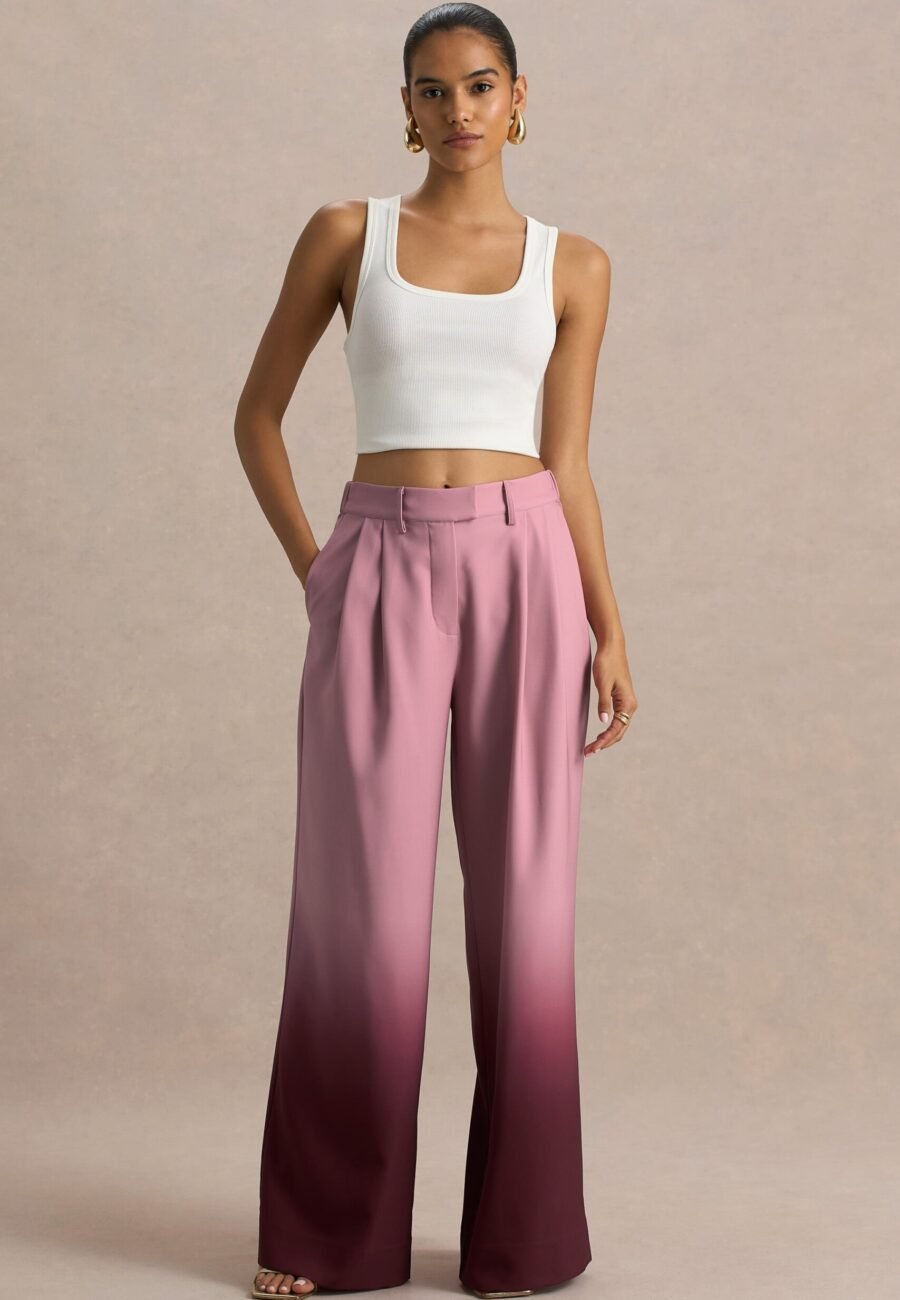 Safia | Cherry Ombre Satin Wide-Leg Trousers
