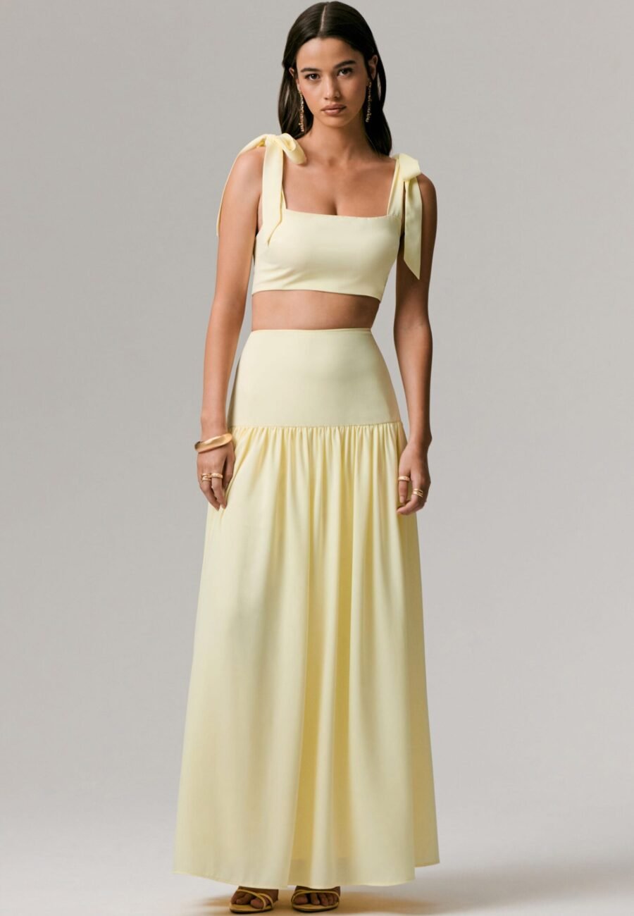 Reminiscent | Lemon Ruched Maxi Skirt