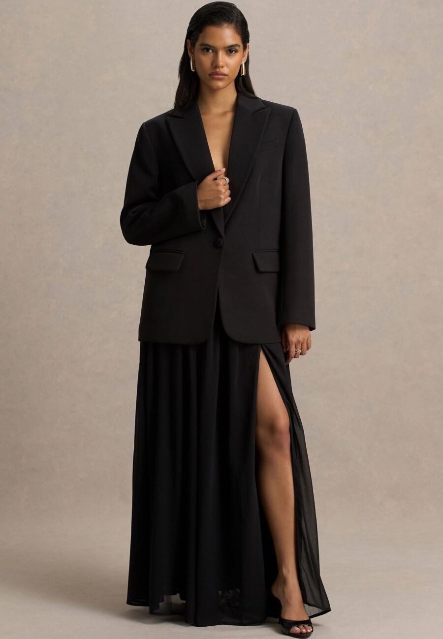 Spencer | Black Chiffon Pleated Maxi Skirt