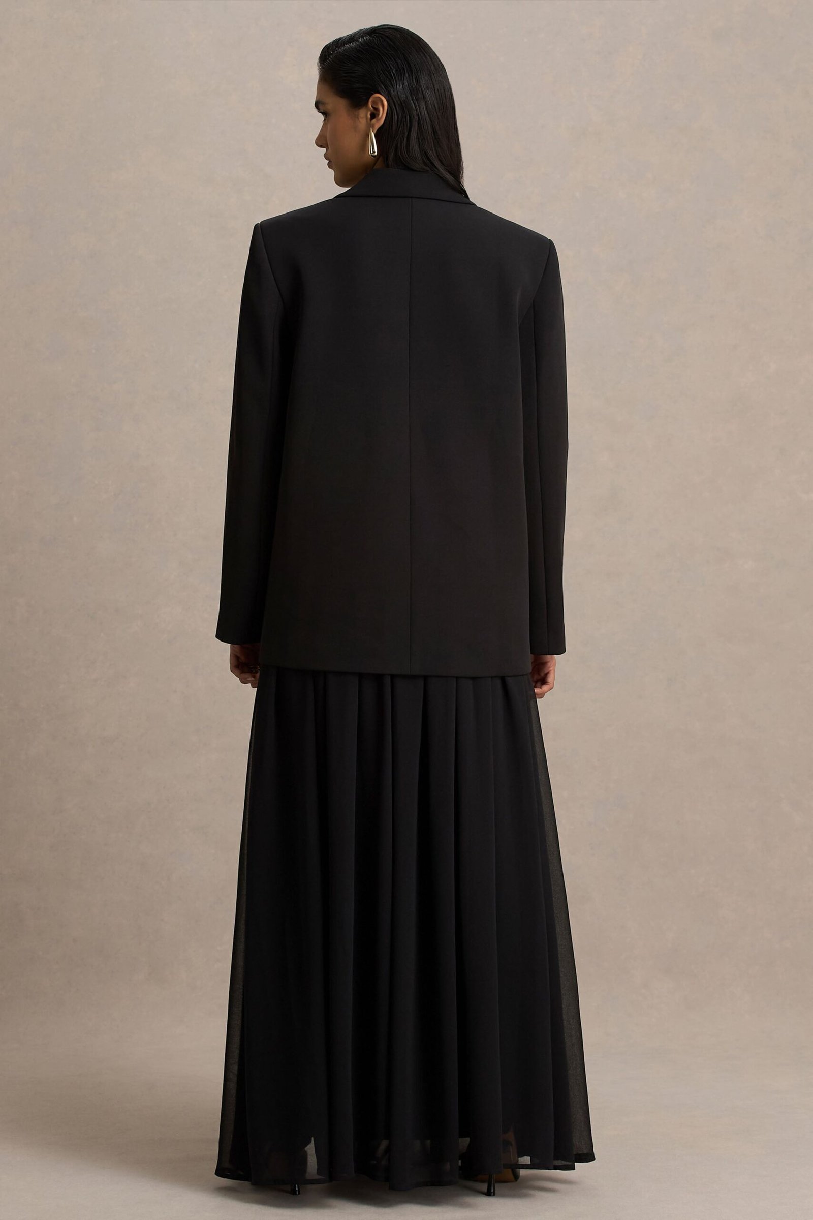 Spencer | Black Chiffon Pleated Maxi Skirt - Image 2