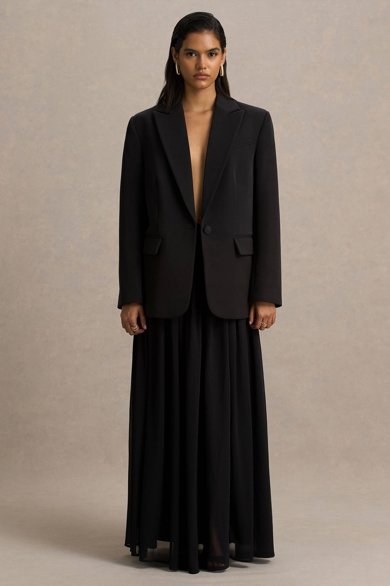 Spencer | Black Chiffon Pleated Maxi Skirt - Image 6