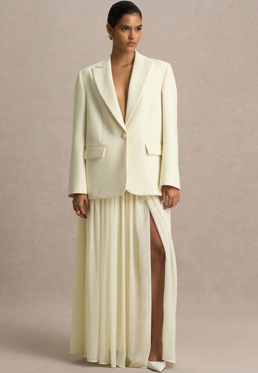 Spencer | Cream Chiffon Pleated Maxi Skirt