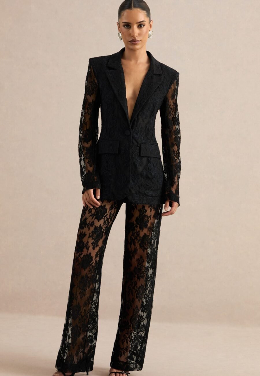 Viloria | Black Lace Wide-Leg Trousers