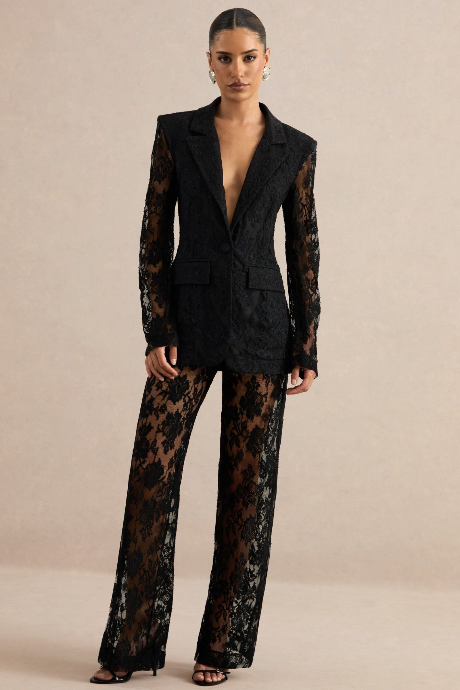 Viloria | Black Lace Wide-Leg Trousers