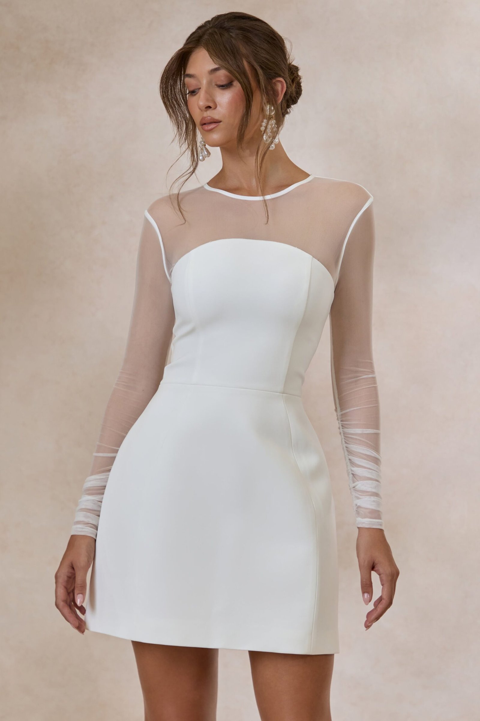 Unveila | White Crew-Neck Mini Dress With Mesh-Detailing - Image 5