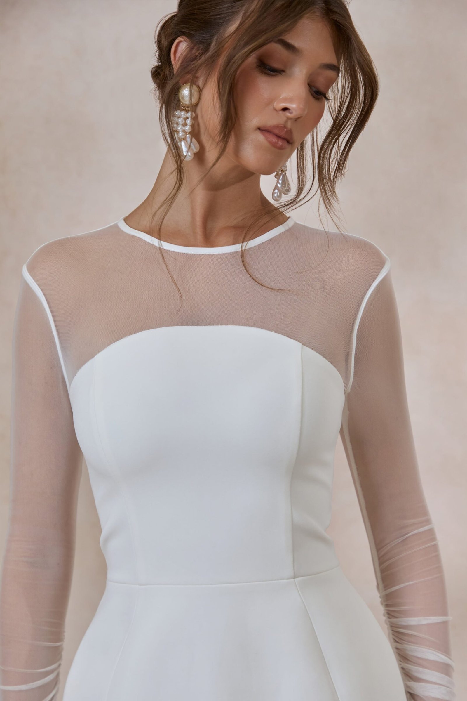 Unveila | White Crew-Neck Mini Dress With Mesh-Detailing - Image 6