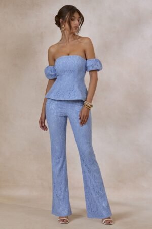 Tessara | Powder Blue Lace Tailored-Trouser