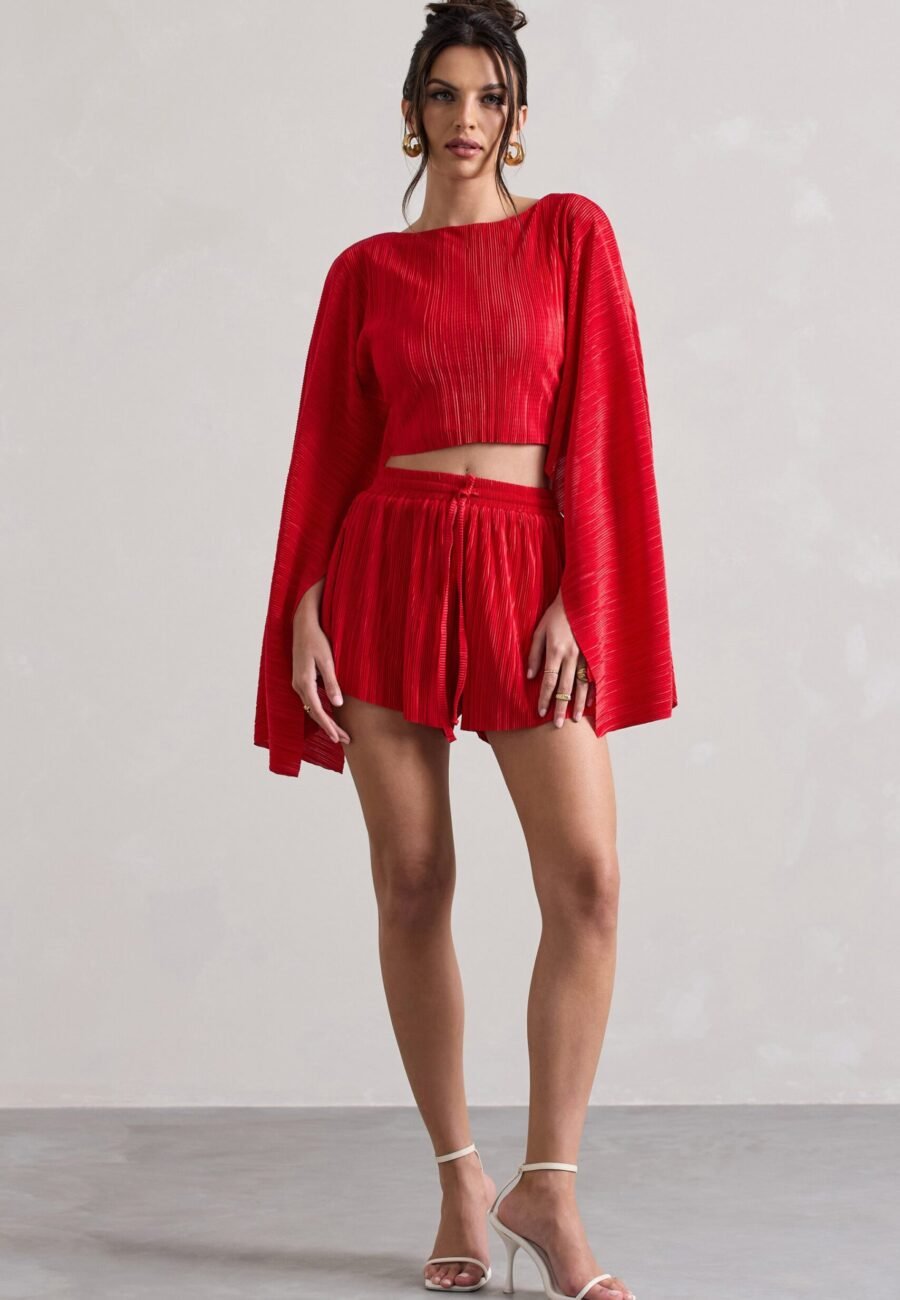Aflame | Red Plisse Tie Waist Shorts
